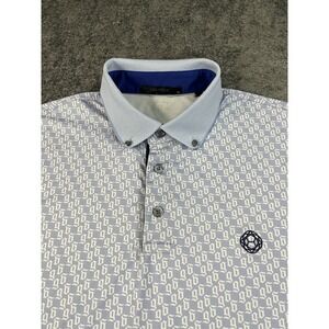 Greyson Golf Polo Shirt Mens Medium Light Blue Geometric AOP Performance EUC
